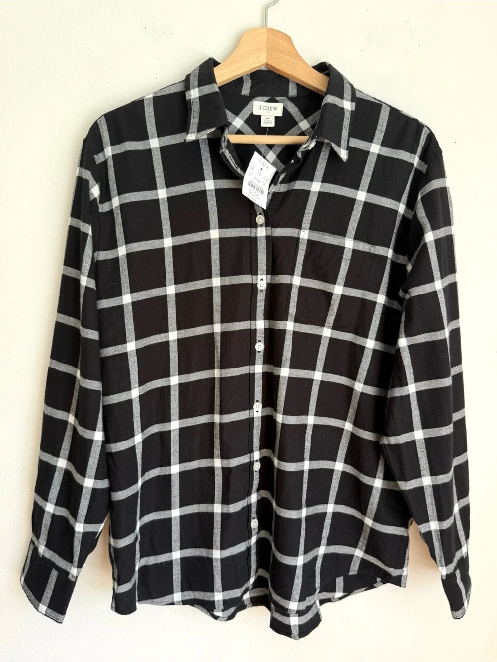 NWT J. Crew Windowpane Plaid Button Down Shirt in Black